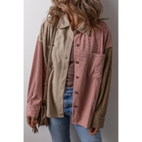 Mineral Red Color Block Chest Pockets Buttoned Corduroy Shacket - M thumbnail
