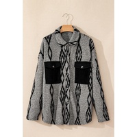 Gray Aztec Contrast Chest Pockets Loose Shacket - S thumbnail