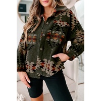 Green Aztec Print Flap Pockets Long Sleeve Shacket - XL thumbnail
