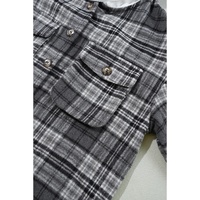 Black Plaid Print Flap Pockets Contrast Hooded Loose Shacket - L thumbnail