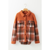 Khaki Colorblock Plaid Pattern Flap Pockets Buttoned Shacket - XL thumbnail