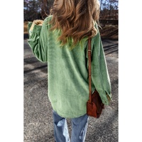 Mist Green Patched Pocket Button Up Corduroy Shacket - S thumbnail