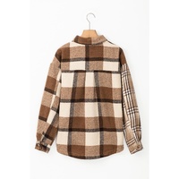 Light French Beige Flannel Plaid Double Flap Pocket Shacket - S thumbnail
