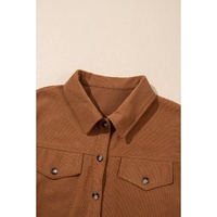Cinnamon Corduroy Flap Pocket Button Up Round Hem Shacket - S thumbnail
