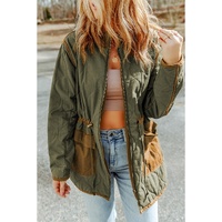 Green Stitching Quilted Drawstring Jacket - L thumbnail