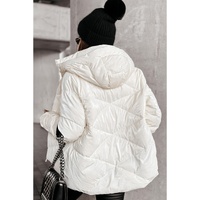 White Solid Quilted Hooded Zip Up Puffer Coat - M thumbnail