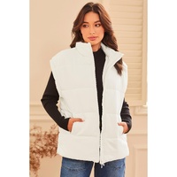 Beige  Zipper Stand Neck Oversized Puffer Vest - L thumbnail
