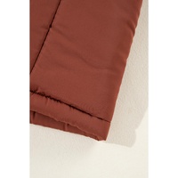 Coffee Quilted Puffer Stand Neck Zipped Mid-length Coat - S thumbnail