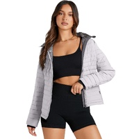 Silvery Solid Color Quilted Zip-up Puffer Jacket - L thumbnail