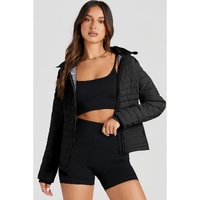 Black Solid Color Quilted Zip-up Puffer Jacket - S thumbnail