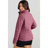 Burgundy Solid Color Quilted Zip-up Puffer Jacket - 2XL thumbnail