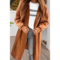 Gold Flame Textured Collared Drop Shoulder Buttoned Front Duster Coat - L thumbnail
