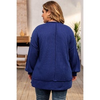 Azura Exchange Blue Plus Size Waffle Knit Oversized Exposed Seam Top - 1X thumbnail