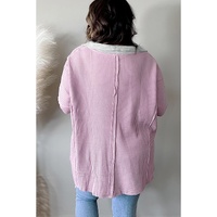 Azura Exchange Pink Plus Size Exposed Seam Waffle Knit Top - 1X thumbnail