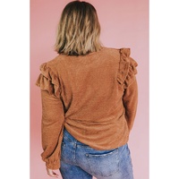 Brown Plus Size Solid Ruffled Tiered Long Sleeve Top - 1X thumbnail