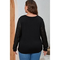 Black Sequin Contrast Long Sleeve Plus Size Top - 2X thumbnail