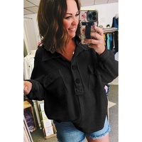 Black Plus Size Long Sleeve Flap Pocket Henley Top - 3X thumbnail