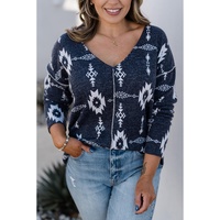Gray Plus Size Aztec Print Exposed Seam Top - 2X thumbnail