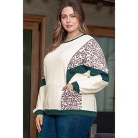 Leopard Colorblock Patchwork Dolman Sleeve Plus Size Top - 3X thumbnail
