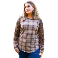 Chestnut Plus Size Leopard Raglan Sleeve Plaid Top - 1X thumbnail