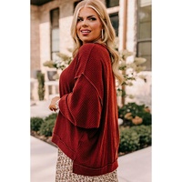 Gold Flame Exposed Seam Detail Waffle Knit Plus Size Top - 1X thumbnail