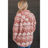 Pink Plus Size Aztec Print Chest Pocket Shacket - 1X thumbnail