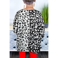 Black Plus Size Contrast Leopard Half Sleeve Blouse - 2X thumbnail
