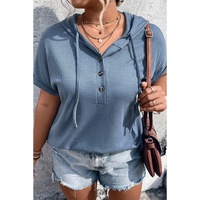 Ashleigh Blue Plus Size Waffle Knit Short Sleeve Drawstring Hoodie - 3X thumbnail