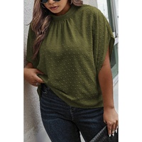 Moss Green Plus Size Swiss Dot Mock Neck Tied Nape Top - 1X thumbnail