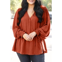 Gold Flame Plus Size Swiss Dot V Neck Wrap Tie Side Blouse - 1X thumbnail
