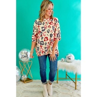 White Colorful Leopard Print Batwing Sleeve Plus Jumper - 2X thumbnail