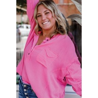 Bonbon Half Buttons Chest Pocket Drop Sleeve Plus Size Top - 1X thumbnail