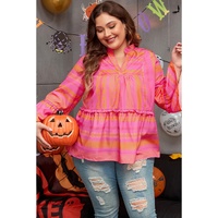 Vitality Orange Plus Size Geometric Printed Bell Sleeve Babydoll Blouse - 1X thumbnail