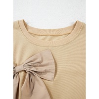 Parchment Ruffled Short Sleeve Bowknot Applique Crew Neck Plus Size Top - 1X thumbnail