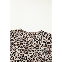 Khaki Leopard Print Lace-up Ruffled 3/4 Sleeve Plus Size Blouse - 1X thumbnail