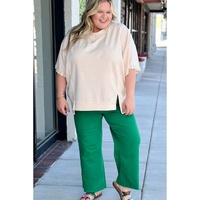 Beige Pearl Decor Crew Neck Half Sleeve Plus Size T Shirt - 3X thumbnail