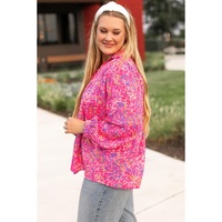 Purple Plus Size Floral Print Puff Sleeve V Neck Blouse - 1X thumbnail
