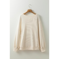 White Solid Color Waffle Knit Drop Shoulder Plus Size Sweatshirt - 1X thumbnail