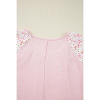 Pink Contrast Floral Patchwork Long Sleeve Plus Size Blouse - 2X thumbnail