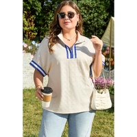 White Varsity Half Zip Textured Plus Size Top - 4X thumbnail