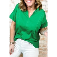 Bright Green Short Sleeve Turn-Down Collar Plus Size Blouse - 2X thumbnail