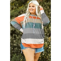 Green Stripe Plus Size Colorblock Pullover Top - 4X thumbnail