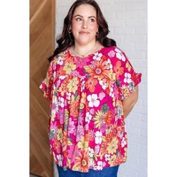 Rose Plus Size Floral Print Ruffle Short Sleeve Blouse - 2X thumbnail