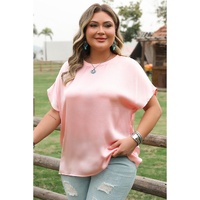 Pink Metallic Gloss Short Batwing Sleeve Plus Size Top - 2X thumbnail