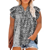 Black Rose Floral Print Ruffle Sleeve Plus Size Shift Top - 3X thumbnail