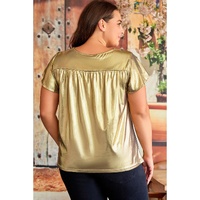 Gold Plus Size Floral Embroidered Short Sleeve Top - 3X thumbnail