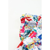 Red Plus Floral Print Ruffle Cap Sleeve V Neck Blouse - 1X thumbnail