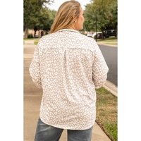 Apricot Leopard Tab Sleeve V Neck Plus Size Top - 1X thumbnail