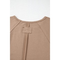 Light French Beige Flower Striped Patchwork Puff Sleeve Loose Sweatshirt - 1X thumbnail