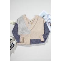 Ashleigh Blue Plus Size Textured Colorblock Patchwork V Neck Top - 4X thumbnail